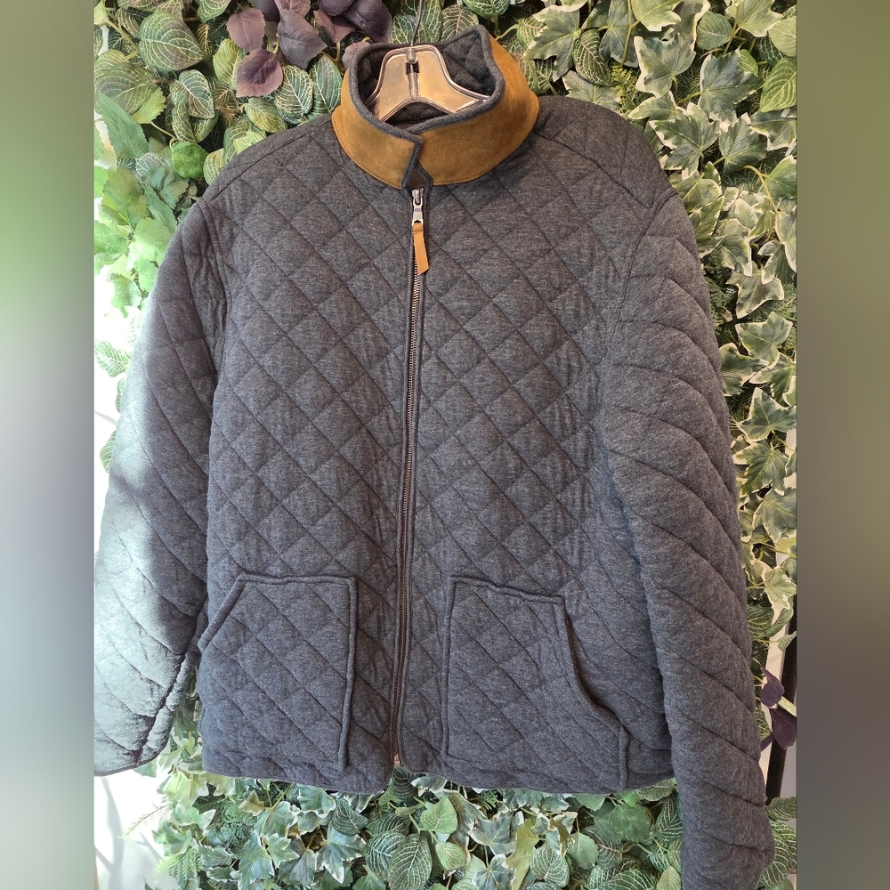 Banana Republic Men Quilted Zip Up Jacket L Charcoal Gray Quiet Luxury Gorpcore